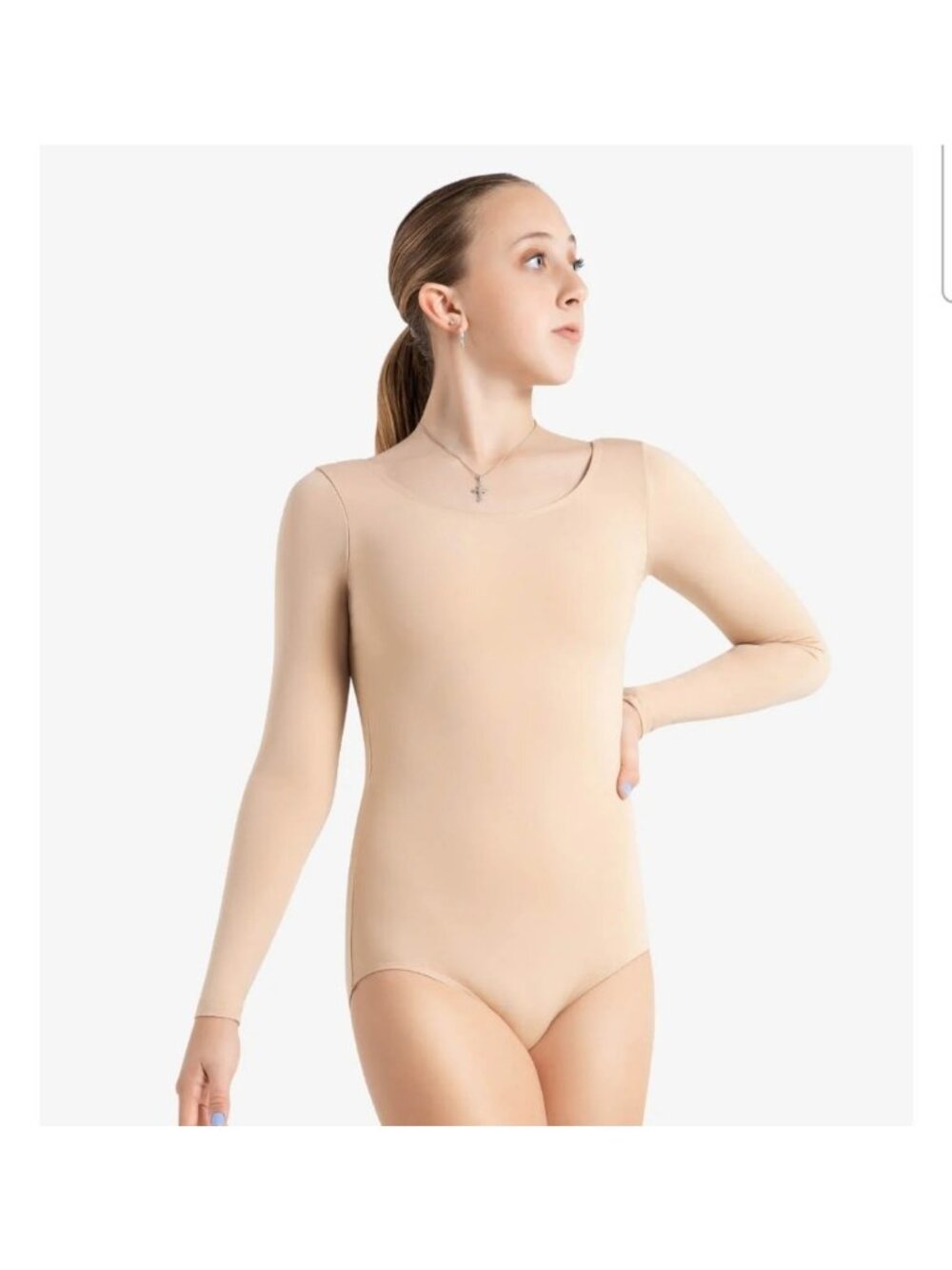 CAPEZIO Tan Beige Dance Leotard Long Sleeves Womens Small
